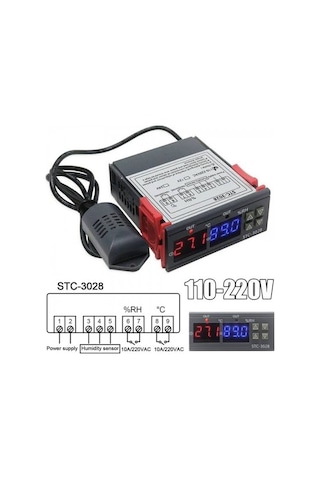 Stc-3028 Ac 110-220v Lcd Ekranlı Nem Sıcaklık Kontrol Modülü