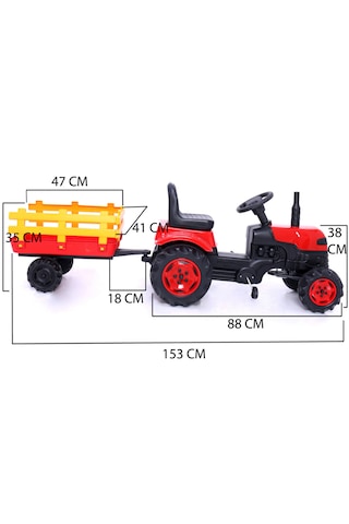 Römorklu Ve Pedallı Çocuk Traktörü 3+ Yaş 40kg Taşıma Kırmızı