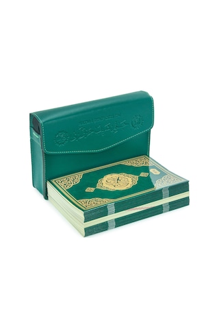 30 Cüz Suni Deri Çantalı Orta Boy Kuranı Kerim - Yeşil