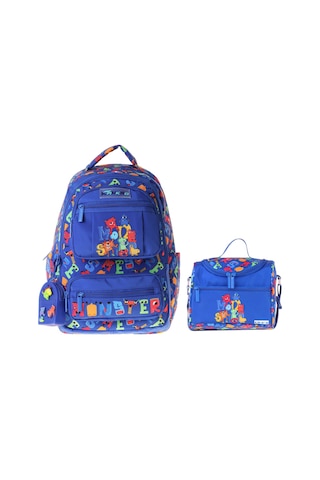 Kaukko Kids Monster Erkek Çocuk Mavi İlkokul Sırt Çantası Ve Beslenme Çanta Seti - Setkk-l5404b