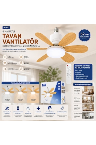 Sinbo Sf-7708 Tavan Vantilatörü Ve Avize Lamba 2'si 1 Arada - Kumandalı 52 Cm 6 Ahşap Görünümlü Plastik Kanat 3 Kademe- 6'li Paket