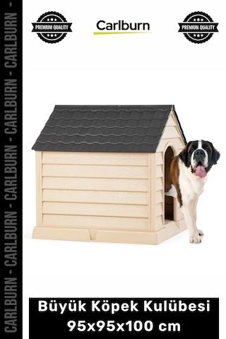 Petshop Su Geçirmez Plastik Dış Mekan Bahçe Tipi Konforlu Büyük Köpek Kulübesi 95x95x100 Cm