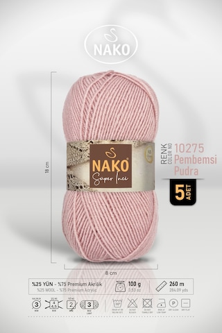 Süper İnci - 10275 Pembemsi Pudra - 5'li Paket - 100gr/260m - El Örgü İpi - Atkı Yelek Kazak İpi