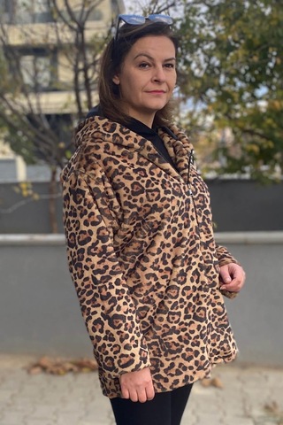 Mia Butik Büyük Beden Camel Leopar Deseli Ceket -1548 Camel