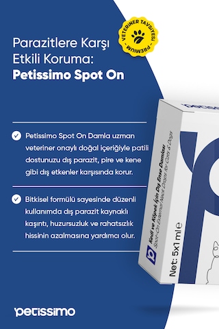 Petissimo Care Dış Parazit Damlası Kedi Ve Köpek İçin Bit, Pire, Kene, Parazit Karşıtı Spot On Bitkisel Damla - 5 Tüp