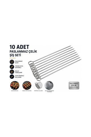 Lexroo 10'lu Paslanmaz Çelik Mangal Şişi Seti 20 Cm