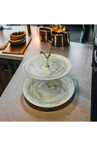 Elta Collection Güral Porselen Katlı Sunumluk Kurabiyelik Şekerlik Yesil