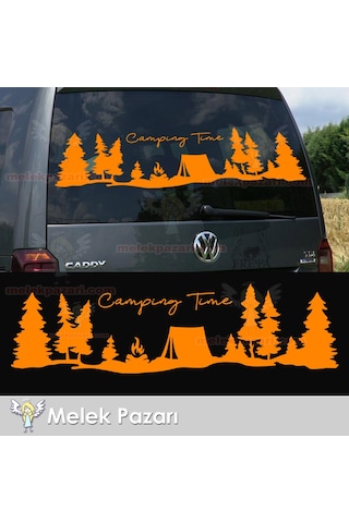 Kamp Zamanı, Camping Time Orman Manzara Karavan Sticker, Kamp Sti