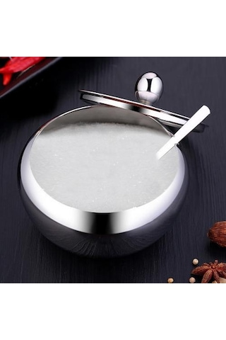 Paslanmaz Çelik Şeker Kase Kapaklı Ve Kaşık Taşınabilir Şeker Kutusu Mutfak Konteyner Pişirme Şeker Baharat Kavanoz Depolama Şişesi Şeker Ve Amp Krema Tencere 4 Izgara