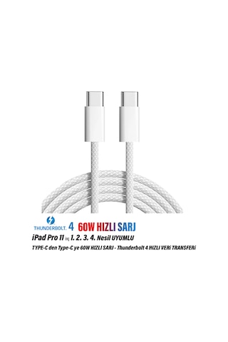 Apple Uyumlu iPad Pro 11 İnç 1.2.3.4.nesil Tablet Şarj Kablosu Type-c Thunderbolt 4 60w