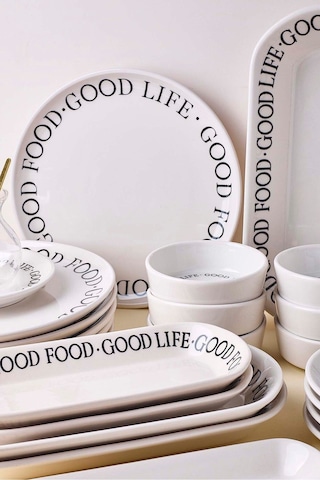 Good 37 Parça 6 Kişilik Stackable Kahvaltı Takımı Ve Sunum Seti Beyaz Beyaz