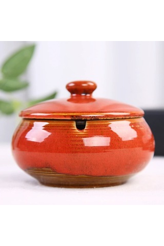 Yunboo Klasik Seramik Kapaçklı Tütünlük - Derin Kabuk, Sigara Yeri, Kaymaz Altı, Ev Dekorasyonu Kırmızı