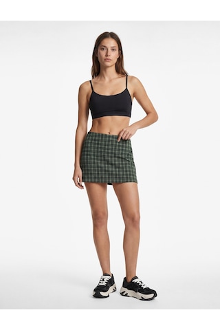 Koton Yüksek Bel Slim Fit Spor Ekose Şortlu Mini Etek Haki Ekose 6wak40335nk Haki Ekoseli
