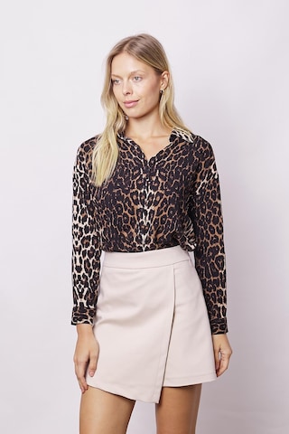Kadın Likrasız Viskon Vual Desenli Yakalı Düşük Omuzlu Uzun Kol Şık Gömlek-leopar Leopar