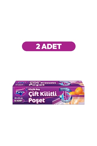 Çift Kilitli Buzdolabı Poşeti 12'li Küçük Boy 20 X 25 Cm İkili Paket