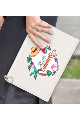 Bk Gift Yaz Temalı-4 Astarlı Portföy Çanta 30x21cm, Baskılı El Çantası, Organizer Çanta Çok Renkli