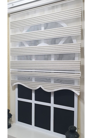 Storburada Zebra Stor Perde Mavi Çizgili Etek Dilimli St 011 Ekru