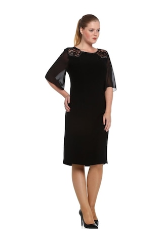Nidya Moda Büyük Beden Elbise Işli-4066S Siyah