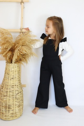Kız Çocuk Berlin Siyah Pamuklu Fırfırlı Bağlama Detaylı Tulum Siyah