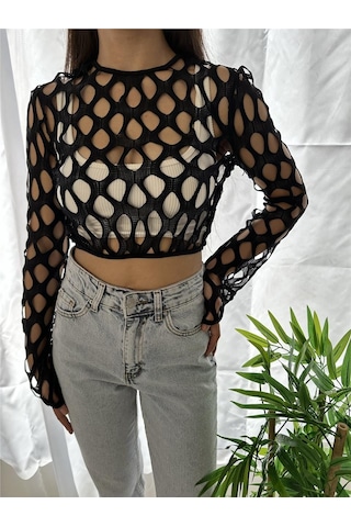 Boutiquen Siyah Örgü Crop Siyah