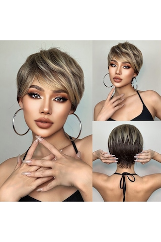 Padalink Yazlık Konforlu Saç Ağzı İçeren Saçlık - Yüksek Sıcaklık İpekli, Puf Kısa Dalgalı, Doğal Görünüm, Gençleştirici, Karışık Altın Rengi, Ss127 Siyah