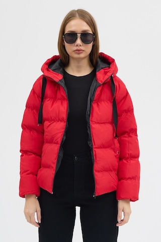 Çift Cepli Fermuarlı Su İtici Kumaş Normal Kesim Dolumlu Şişme Kadın Kırmızı Mont Tbmnt005 Kırmızı