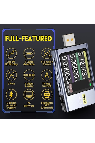 Ambition Fnırsı-fnb58 Usb Test Voltmetre Ampermetre Type-c Hızlı
