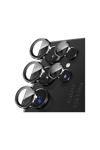 Samsung Uyumlu Galaxy S24 Ultra Kamera Lens Camı Koruyucu Safir Hd Siyah