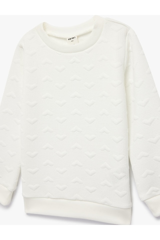 Koton Uzun Kollu Bisiklet Yaka Dokulu Sweatshirt Ekru 6smg10003ak Ekru