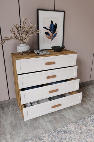 Flora Bohem Serisi 4 Çekmeceli Şifonyer Mdf Mebran Kapaklı Ceviz Aytaşı 90x90 Cm Ceviz - Ekru