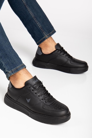 Dilimler Ayakkabı Unisex Spor Ayakkabı Siyah Yüksek Taban Hafif Suni Deri-4158 Siyah