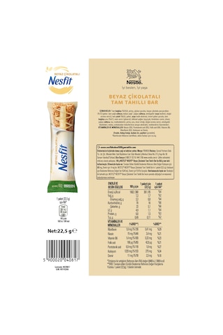 Nesfıt Beyaz Çikolatalı Tam Tahıllı Bar 22,5g