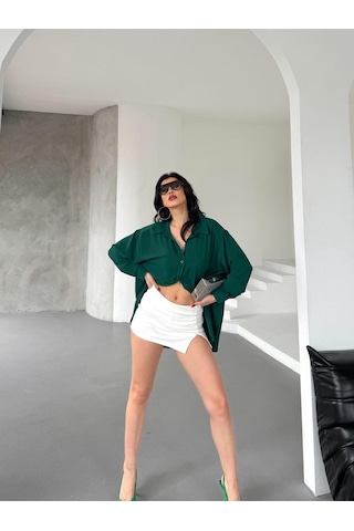 Paw Garage Kadın Flory Ayrobin Oversize Tek Cep Gömlek Yeşil