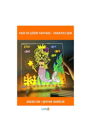 Led Aydınlatmalı Tahta Yazı Ve Çizim 20x20 Cm Küçük Boy Çok Renkli