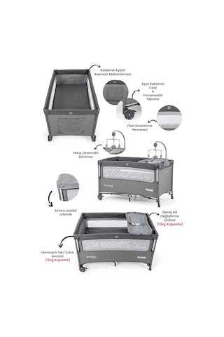 Kanz Dreamer Plus Anne Yanı Park Yatak Ve Oyun Parkı Gri 70x120