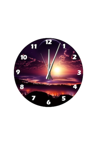 Ti-play Muhteşem Gökyüzü Ve Şehir 30x30cm Akrilik Dekoratif Modern Duvar Saati ÇOk Renkli