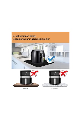 Valerine Life Airfryer Matı Isıya Dayanıklı Su Geçirmez Kaymaz Yıkanabilir Siyah 35 x 45 CM