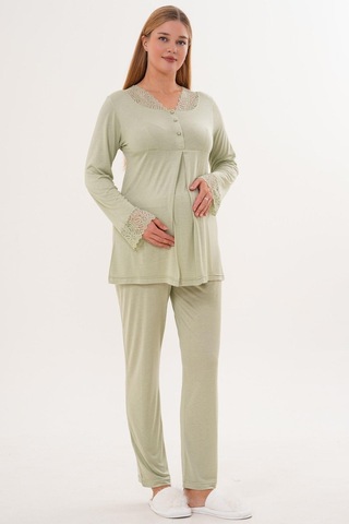 Mecit Pijama Mecit 6332 Yeşil Sabahlık Gecelik Pijama Hamile Lohusa Set