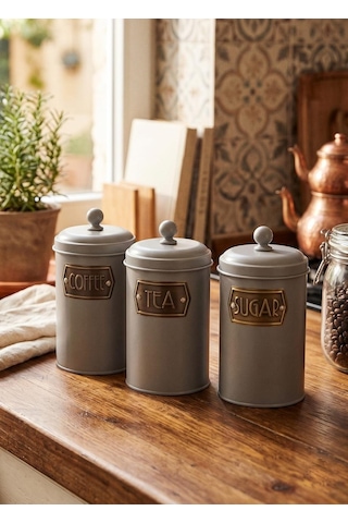 The Mia Çay Şeker Kahve Kavanozu Açık Gri 1,20 Lt Krn0036