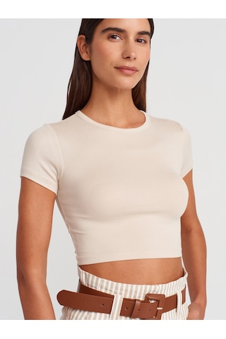 Dilvin 31104 Modal Crop Top-bej Bej