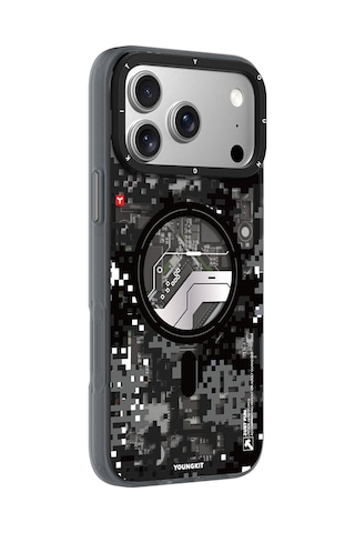 Apple Uyumlu iPhone 17 Pro Max Kılıf M-safe Şarj Özellikli Youngkit Camouflage Sykell Serisi Kapak Siyah Siyah
