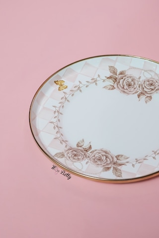 Rosadora Emaye 2'li Pasta Tabağı Dekoratif Vintage Servis Tabağı Pembe