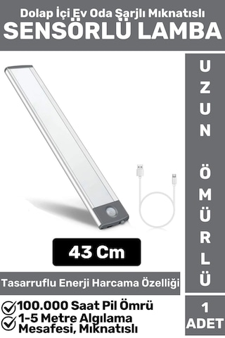 Premium Ev Oda Dolap İçi Çocuk Odası Gece Lambası Şarjlı Mıknatıslı Sensörlü Lamba 43 Cm Çok Renkli