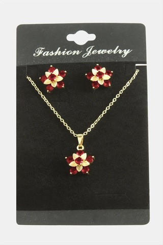 Çiçek Zirkon Taşlı Set Kolye Çok Renkli 62059885