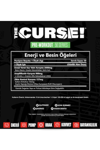 The Curse 50 Servis Pre-workout Yeşil Elma Aroma %100 Amerika İçerik Fda Onaylı