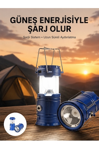Kamp Feneri Şarj Edilebilir Güneş Enerjili Işıldak Usb Şarjlı - Lisinya Çok Renkli