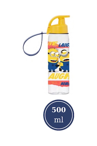 Flosoft Lisanslı Minions Matara, Desenli Düğmeli Tüp Okul Suluğu, Sızdırmaz Öğrenci Suluk 500Ml