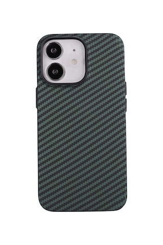 Apple Uyumlu iPhone 12 Pro Max Kılıf Karbon Fiber Tasarımlı Zore Karbono Kapak Koyu Yeşil