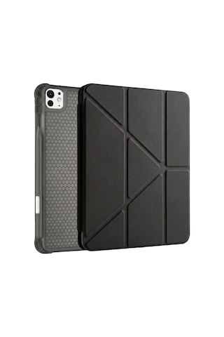 Ps Apple Uyumlu iPad Pro 11 İnç M5 / M4 Tri Folding Standlı Kılıf - Siyah Kapaklı Kılıf
