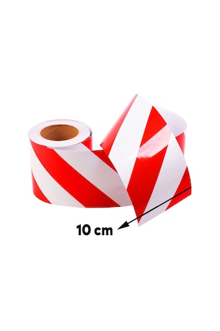 Badem10 1 Metre Reflektörlü Reflektif Fosforlu Şerit Bant 10 Cm İkaz Bandı Kırmızı Beyaz